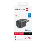 SWISSTEN NETWORK ADAPTER Gan 2x USB-C 20W črn